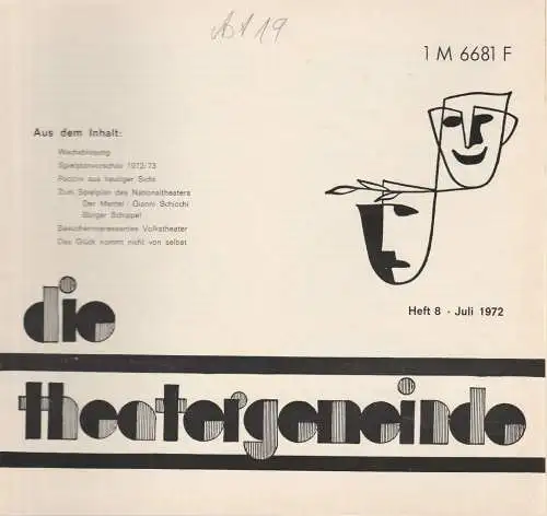Theatergemeinde für das Nationaltheater Mannheim: Blätter der Theatergemeinde für das Nationaltheater Mannheim Heft 8 Juli 1972 (18). 