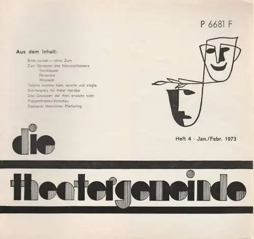 Theatergemeinde für das Nationaltheater Mannheim: Blätter der Theatergemeinde für das Nationaltheater Mannheim Heft 4 Jan. / Feb. 1973 (18). 