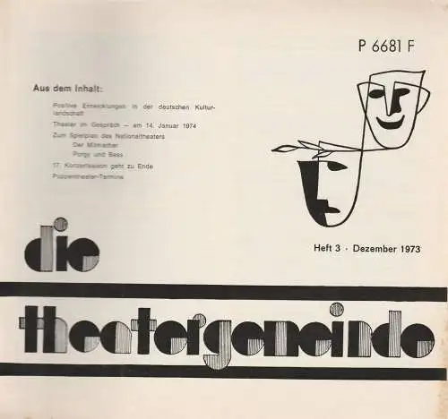 Theatergemeinde für das Nationaltheater Mannheim: Blätter der Theatergemeinde für das Nationaltheater Mannheim Heft 3 Dezember 1973 (18). 