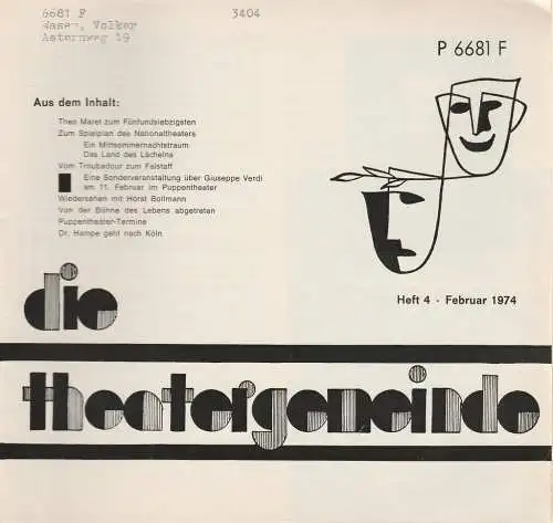 Theatergemeinde für das Nationaltheater Mannheim: Blätter der Theatergemeinde für das Nationaltheater Mannheim Heft 4 Februar 1974 (18). 