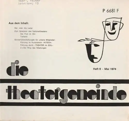 Theatergemeinde für das Nationaltheater Mannheim: Blätter der Theatergemeinde für das Nationaltheater Mannheim Heft 6 Mai 1974 (18). 
