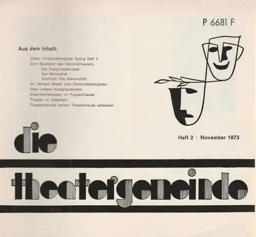 Theatergemeinde für das Nationaltheater Mannheim: Blätter der Theatergemeinde für das Nationaltheater Mannheim Heft 2 November 1973 (18). 