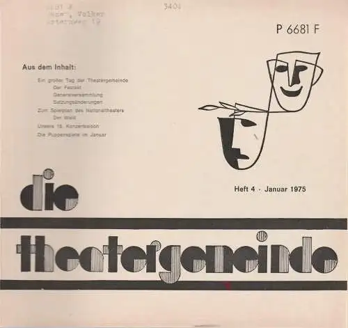 Theatergemeinde für das Nationaltheater Mannheim: Blätter der Theatergemeinde für das Nationaltheater Mannheim Heft 4 Januar 1975 (18). 