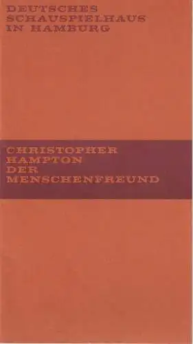 Deutsches Schauspielhaus in Hamburg, Hans-Günter Martens, Rosemarie Clausen ( Szenenfotos ): Programmheft Christopher Hampton: Der Menschenfreund Premiere 17. Januar 1971. Spielzeit 1970 / 71 Heft 5 (18). 