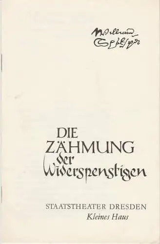 Staatstheater Dresden, Fred Larondelle, Karla Kochta: Programmheft DIE ZÄHMUNG DER WIDERSPENSTIGEN. Komödie von William Shakespeare. Premiere 19. April 1975 (18). 