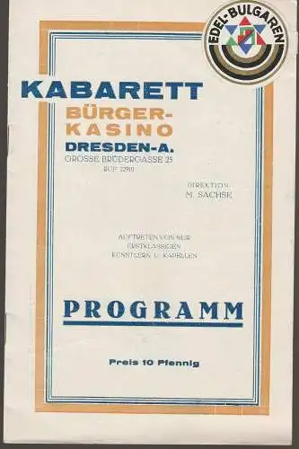 Kabarett Bürgerkasino Dresden-A., M. Sachse, Bürger - Kasino: Programmheft Gastspiel Fred vom Hof 1. - 7. Dezember 1928 (18). 