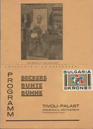 Beckers Bunte Bühne, Paul Beckers, Ernst Nickel, Tivoli-Palast Dresden: Programmheft DER SCHUSTER-PROZESS September-Programm 1930 (18). 
