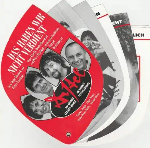 Distel Das Berliner Kabarett-Theater am Bahnhof Friedrichstrasse, Gisela Oechelhaeuser, Heinz Lyschik, Michael de Maiziere, Barbara Köppe ( Fotos ): Programmheft Ristock / Ensikat DAS HABEN WIR NICHT VERDIENT Premiere 26. September 1997 (18). 