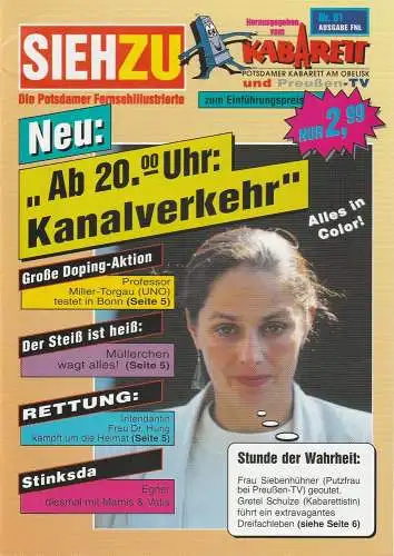 Potsdamer Kabarett am Obelisk und Preußen-TV, Helmut Fensch, Bernd A. Chmura: Programmheft Ab 20.00 Uhr: Kanalverkehr (18). 