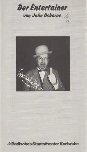 Badisches Staatstheater Karlsruhe, Günter Könemann, Willi Händler: Programmheft John Osborne DER ENTERTAINER Premiere 17. November 1979 Spielzeit 1979 / 80 Heft Nr. 3 (18). 