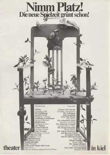 Bühnen der Landeshauptstadt Kiel, Joachim Klaiber, Erdmut C. August, Klaus Edgar Wichmann, Michael Propfe: Theater in Kiel Nimm Platz! Die neue Spielzeit grünt schon! Spielzeit 1975 / 76 Spielplanvorschau (18). 
