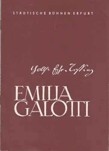 Städtische Bühnen Erfurt, Albrecht Delling, Ernst-Ludwig Riede: Programmheft Gotthold Ephraim Lessing EMILIA GALOTTI Premiere 2. September 1960 Spielzeit 1960 / 61 Heft 3 (18). 