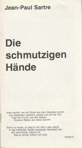 Stadttheater Bremerhaven, Walter Ruppel, Hella Echterhoff: Programmheft Jean Paul Sartre DIE SCHMUTZIGEN HÄNDE Premiere 2. Dezember 1978 Großes Haus Spielzeit 1978 / 79 Heft 16 (18). 