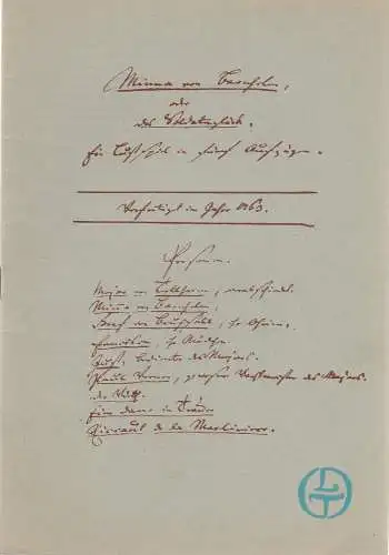 Leipziger Theater, Karl Kayser, Hans Michael Richter, Walter Bankel, Ursula Beyer, Elisabeth Selle: Programmheft Gotthold Ephraim Lessing MINNA VON BARNHELM Spielzeit 1969 / 70 Heft 9 (18). 