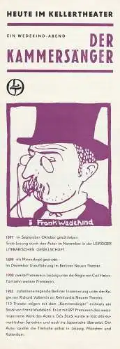 Leipziger Theater, Karl Kayser, Christoph Hamm, Hanne Röpke, Volker Wendt: Programmheft Frank Wedekind DER KAMMERSÄNGER Kellertheater Spielzeit 1973 / 74 (18). 
