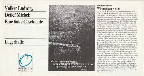 Städtische Bühnen Osnabrück, Erdmut Christian August, Wilfried Harlandt: Programmheft Volker Ludwig / Detlef Michel EINE LINKE GESCHICHTE Premiere 5. Januar 1982 Lagerhalle Spielzeit 1981 / 83 Programmplakat 4 (18). 
