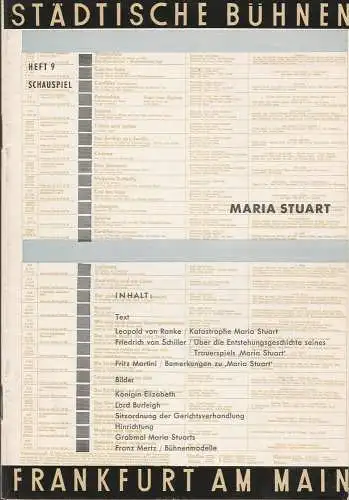 Städtische Bühnen Frankfurt am Main, Harry Buckwitz, Günter Skopnik, Rudi Seitz: Programmheft Friedrich Schiller MARIA STUART 20. Februar 1959 Grosses Haus Spielzeit 1958 / 59 Heft 9 (18). 