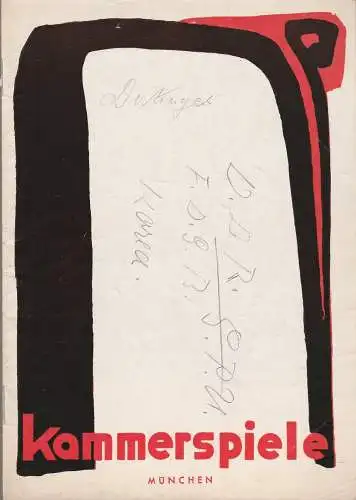 Münchner Kammerspiele, Hans Schweikart, Werner Bergold, Hildegard Steinmetz: Programmheft Paul Burkhard DAS FEUERWERK Spielzeit 1952 / 53 Heft 8 (18). 