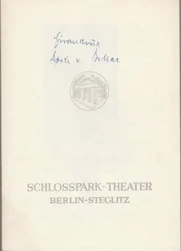 Schlosspark Theater, Boleslaw Barlog, Albert Beßler: Programmheft Jean Giraudoux IMPROMPTU / DER APOLLO VON BELLAC  Spielzeit 1958 / 59 Heft 72 (18). 