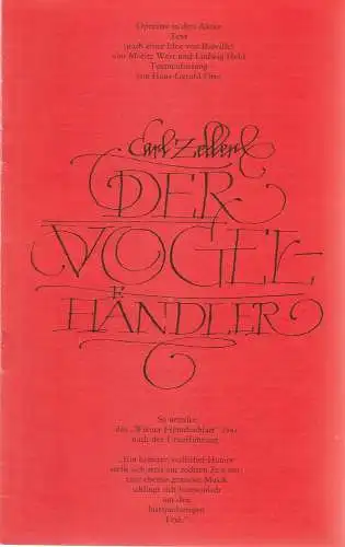 Staatsoperette Dresden, Reinhold Stövesand, Jochen Paentzer, Ekkehard Walter: Programmheft Carl Zeller DER VOGELHÄNDLER Premiere 26. November 1982 Spielzeit 1982 / 83 Heft 3 (18). 