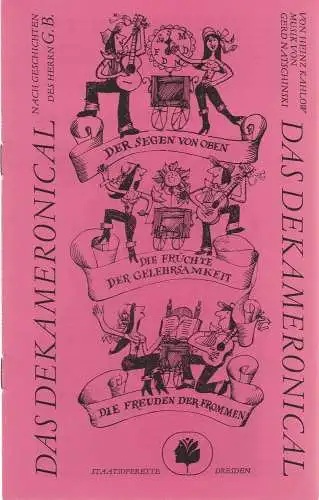 Staatsoperette Dresden, Reinhold Stövesand, Peter Gunold, Ekkehardt Walter: Programmheft Gerd Natschinski DAS DEKAMERONICAL Premiere. 25. Oktober 1986 Spielzeit 1986 / 87 Heft 2 (18). 