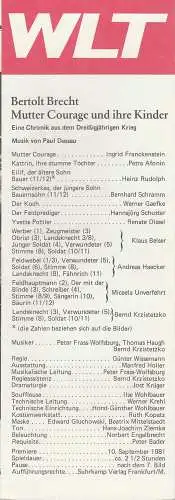 Westfälisches Landestheater WLT, Herbert Hauck, Ernst Franz, Norbert-Arnold Rustemeyer: Programmheft Bertolt Brecht MUTTER COURAGE UND IHRE KINDER Premiere 10. September 1981 (18). 
