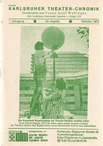 Franz Josef Wehinger: Kleine Karlsruher Theater-Chronik 7. Jahrgang 52. Kapitel Oktober 1973 (18). 
