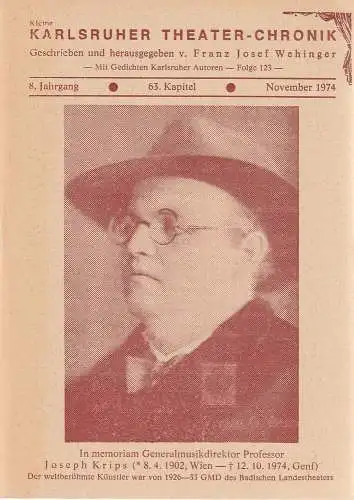 Franz Josef Wehinger: Kleine Karlsruher Theater-Chronik 8. Jahrgang 63. Kapitel November 1974 (18). 