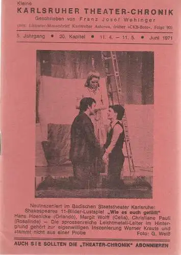 Franz Josef Wehinger: Kleine Karlsruher Theater-Chronik 5. Jahrgang 30. Kapitel 11. 4. - 11. 5. Juni 1971 (18). 