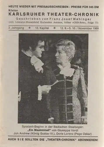 Franz Josef Wehinger: Kleine Karlsruher Theater-Chronik 3. Jahrgang 13. Kapitel 12. 9. - 5. 10. November 1969 (18). 