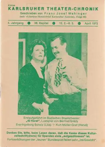 Franz Josef Wehinger: Kleine Karlsruher Theater-Chronik 5. Jahrgang 38. Kapitel 12. 2. - 6. 3. April 1972 (18). 