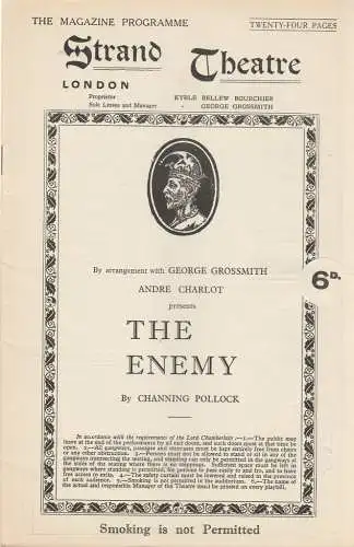 Strand Theatre London, Kyrle Bellew Bourchier, George Grossmith: Programmheft Channing Pollock THE ENEMY The Magazine Programme (18). 