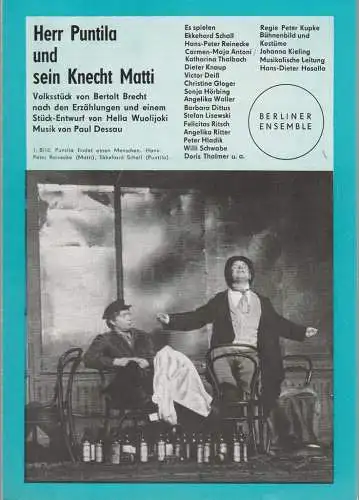 Berliner Ensemble: Werbeflyer Bertolt Brecht HERR PUNTILA UND SEIN KNECHT MATTI Berliner Ensemble 1977 (18). 