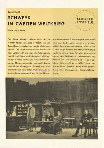 Berliner Ensemble: Werbeflyer Bertolt Brecht SCHWEYK IM ZWEITEN WELTKRIEG Berliner Ensemble 1965 (18). 