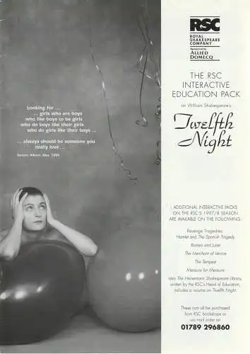 RSC Royal Shakespeare Company, Maria Evans: The RSC interactive education Pack on William Shakespeare´s TWELFTH NIGHT (18). 
