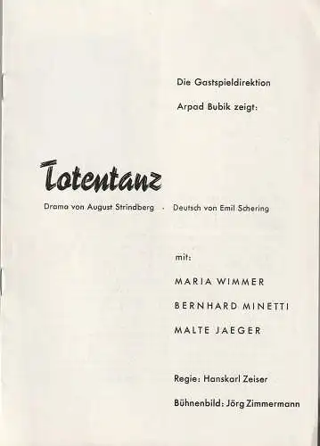 Gastspieldirektion Arpad Bubik: Programmheft August Strindberg TOTENTANZ Oktober - Dezember 1960 (18). 