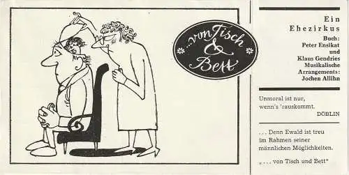 Theater der Stadt Cottbus, Johannes Steurich, Jutta Maria Winkler, Carola Böhnisch, Walter Böhm: Programmheft Ensikat / Gendries VON TISCH & BETT Premiere 14. Juni 1985 Spielzeit 1984 / 85 Nr. 13 (18). 