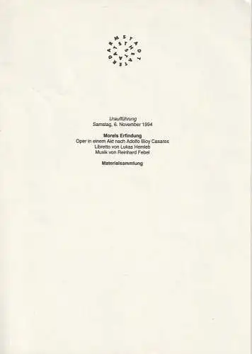 Staatstheater Darmstadt, Paul Esterhazy: Uraufführung Reinhard Febel MORELS ERFINDUNG 6. November 1994 Materialsammlung (18). 
