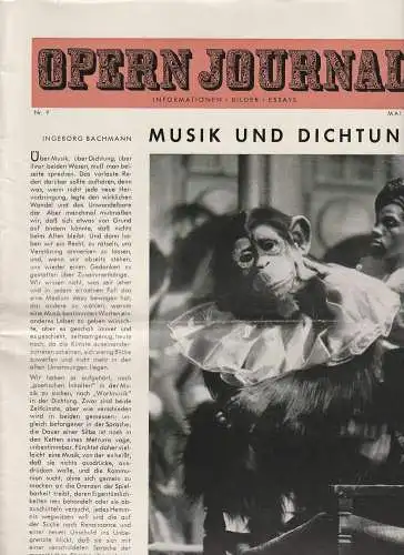 Deutsche Oper Berlin, Gustav Rudolf Sellner, Horst Goerges, Wilhelm Reinking: OPERN JOURNAL Informationen Bilder Essays Nr. 9 Mai 1965 MUSIK UND DICHTUNG (18). 