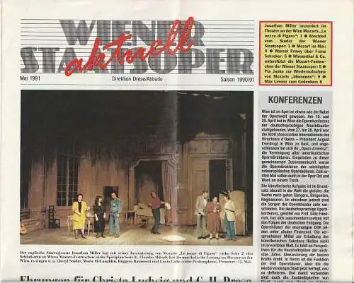 Wiener Staatsoper, Gotthard Böhm, Ingeborg Mosnicka, Pia Janke, Richard Bletschacher: WIENER STAATSOPER AKTUELL MAI 1991 SAISON 1990 / 91 Direktion Drese / Abbado (18). 