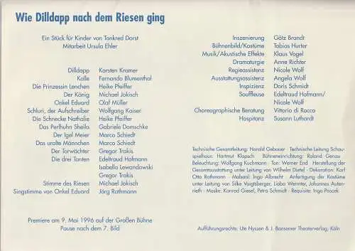 Theater Erfurt, Dietrich Taube, Anne Richter: Programmheft Tankred Dorst WIE DILLDAPP NACH DEM RIESEN GING Premiere 9. Mai 1996 Spielzeit 1995 / 96 (18). 