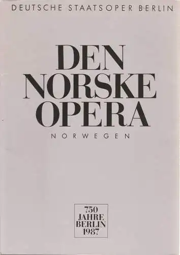 Künstler-Agentur der DDR, Wolfgang Lange, Jens Bauer, Werner Otto, Helmut Wengler: Programmheft ELEKTRA - DEN NORSKE OPERA NORWEGEN 750 Jahre Berlin 1987 (18). 