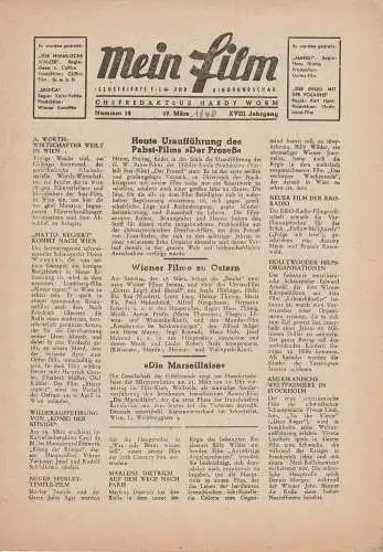 Hardy Worm: MEIN FILM Nummer 12 19. März 1948 XVIII. Jahrgang Illustrierte Film- und Kinorundschau (18). 