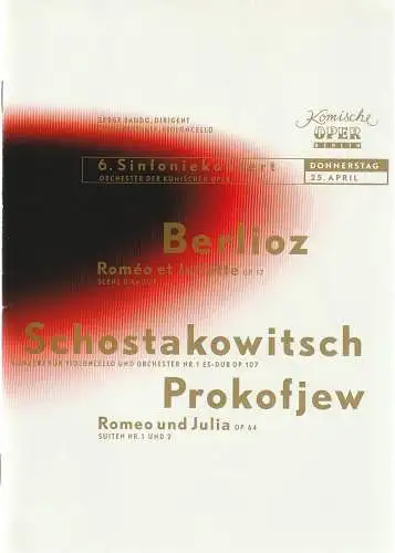Komische Oper Berlin, Albert Kost, Andreas Richter, Mi-Hee Kim, Matthias Wittig: Programmheft 6. SINFONIEKONZERT  DES ORCHESTERS DER  KOMISCHEN OPER 19. April 2002 Spielzeit 2001 / 2002 (18). 