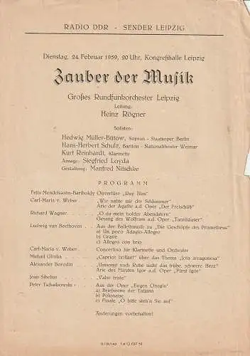 Radio DDR - Sender Leipzig: Theaterzettel ZAUBER DER MUSIK 24. Februar 1959 Kongreßhalle Leipzig (18). 