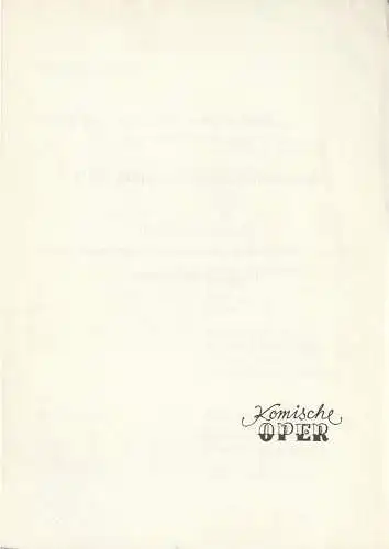Komische Oper Berlin: Programmheft KAMMERMUSIK IM GESPRÄCH XVII GASTKONZERT 6. Februar 1971 Foyer Komische Oper  Spielzeit 1970 / 71 (18). 