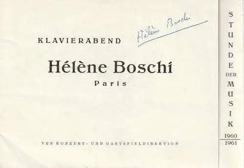 VEB Konzert- und Gastspieldirektion: Programmheft STUNDE DER MUSIK KLAVIERABEND  HELENE BOSCHI Spielzeit 1960 / 61 (18). 