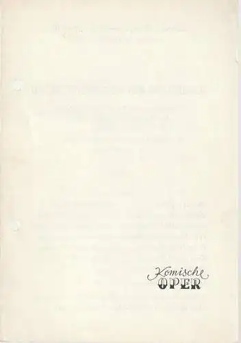 Komische Oper Berlin: Programmheft KAMMERMUSIK IM GESPRÄCH VIII   23. November 1968 Foyer Komische Oper  Spielzeit 1968 / 69 (18). 