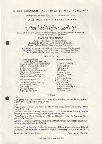 Stadt Frankenthal, Theater und Konzerte, Feierabendhaus Frankenthal: Programmheft Ralph Benatzky IM WEIßEN RÖßL 20. März 1969 Feierabendhaus Frankenthal (18). 