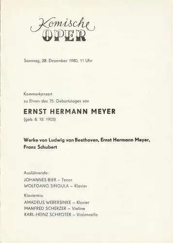 Komische Oper Berlin, Eginhard Röhlig: Programmheft KAMMERKONZERT Zu EHREN DES 75. GEBURTSTAGES VON ERNST HERMANN MEYER 28. Dezember 1980 (18). 